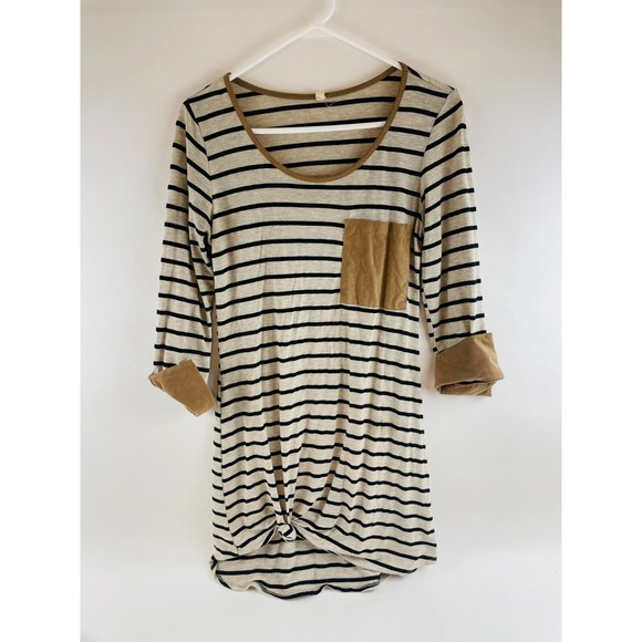 My Beloved Dresses & Skirts - My Beloved Dress Tee Women's Size Small Black Tan Striped Faux Suede Above Knee